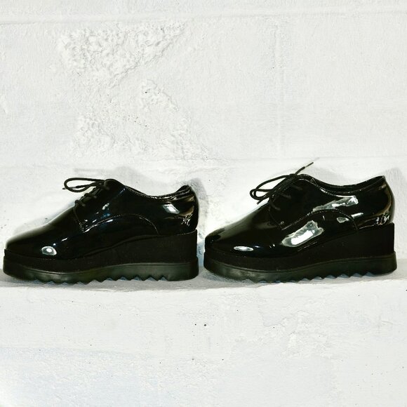 Wanted (Brand) Vegan Patent Leather Platform Black Oxford Shoes Size 8 - Picture 4 of 9